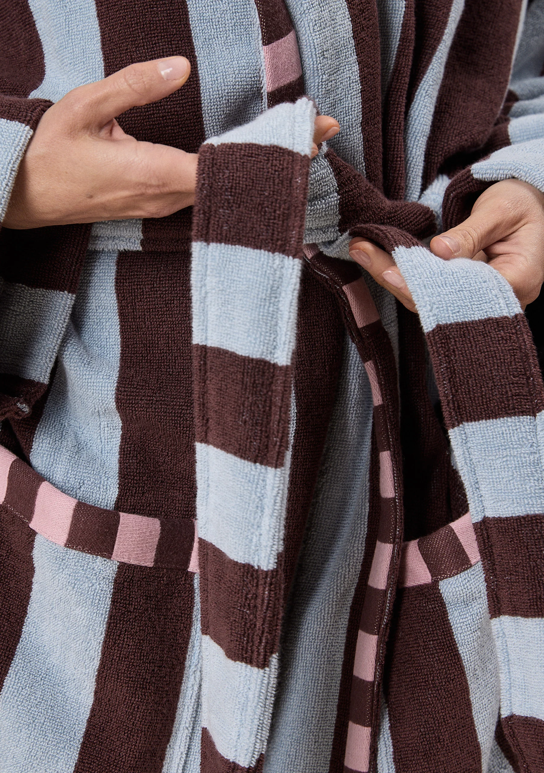 Terry Cotton Bath Robe in Blue Stripe - Image 7