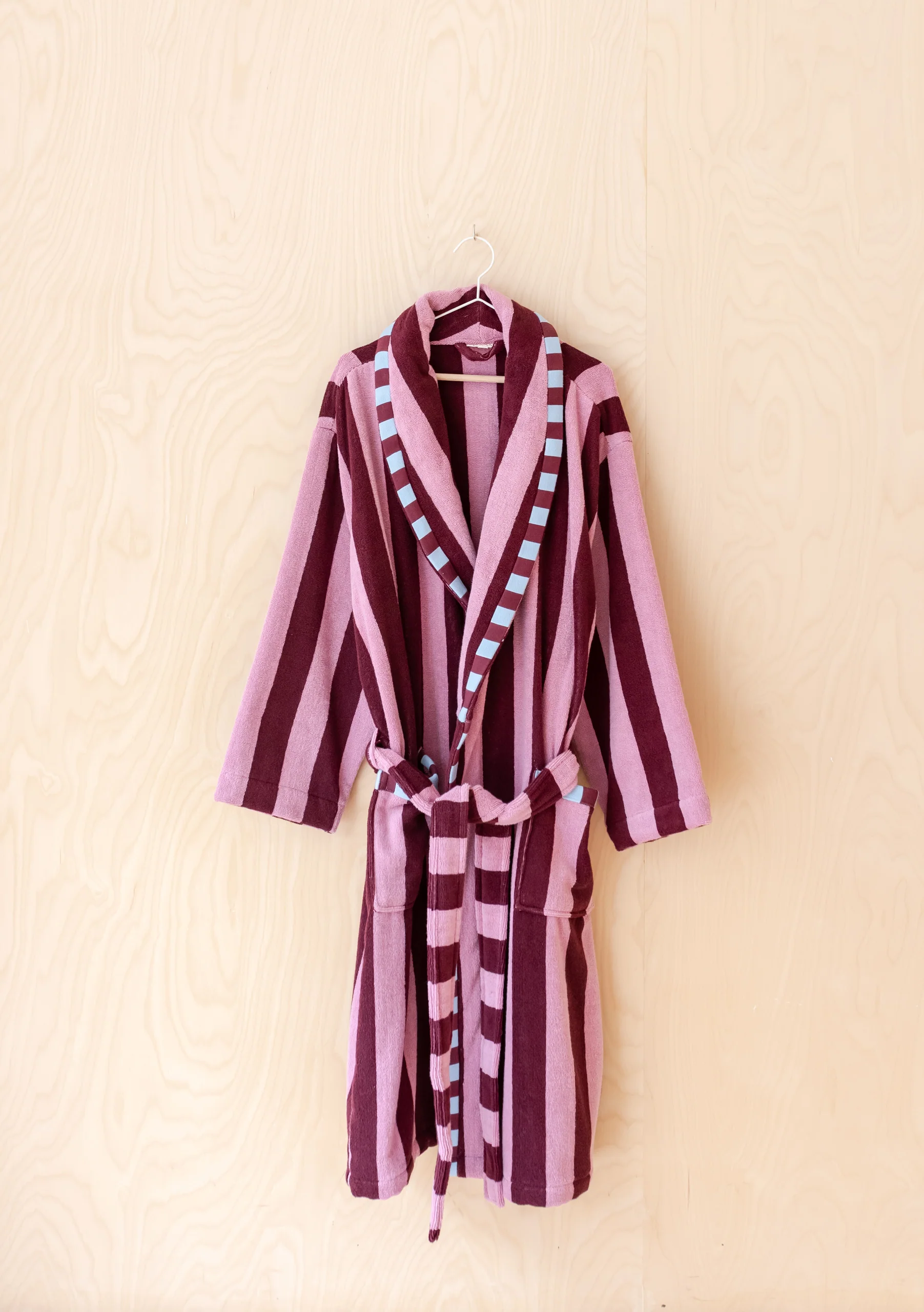 Terry Cotton Bath Robe in Burgundy Stripe - Image 4