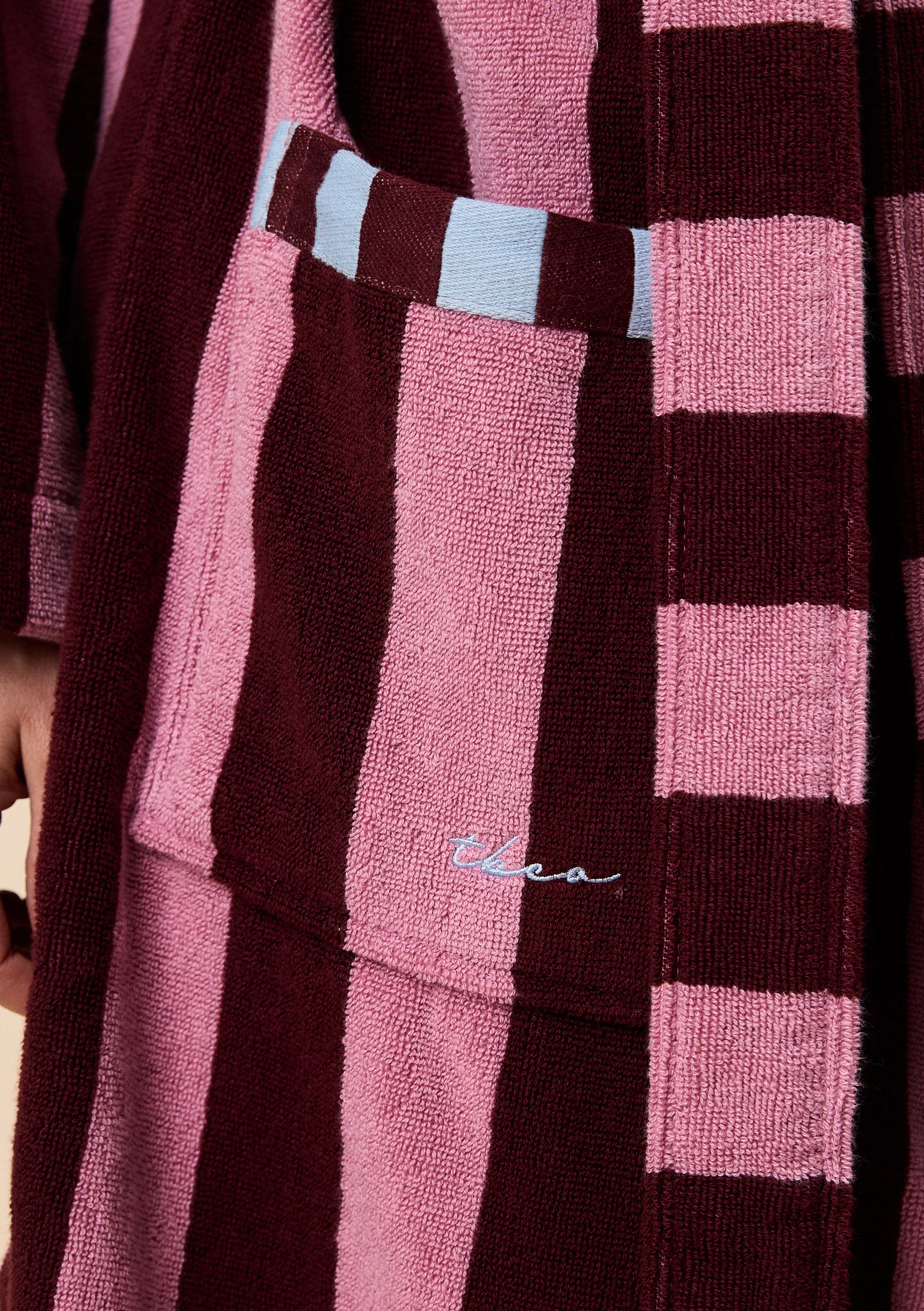 Terry Cotton Bath Robe in Burgundy Stripe - Image 6