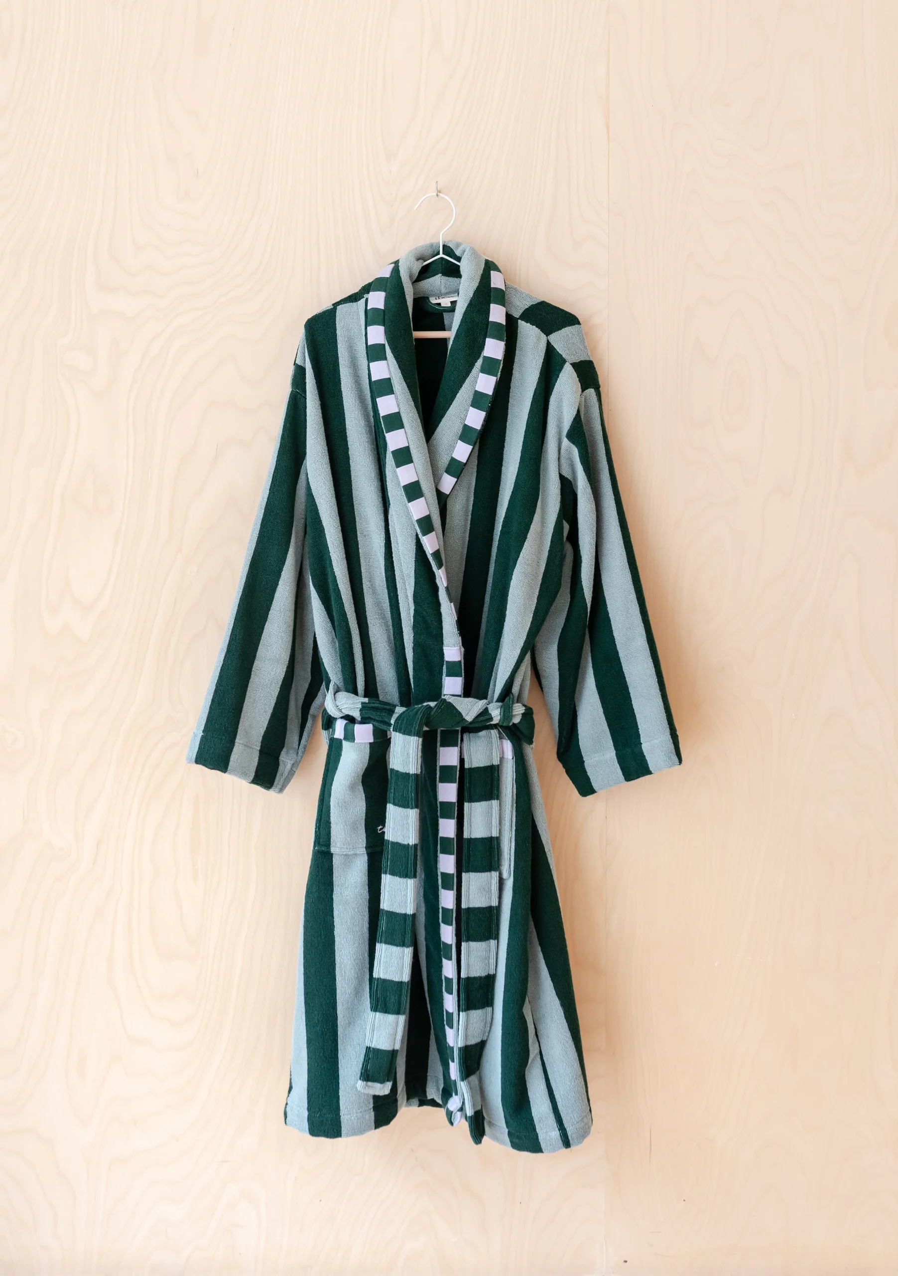 Terry Cotton Bath Robe in Green Stripe - Image 3