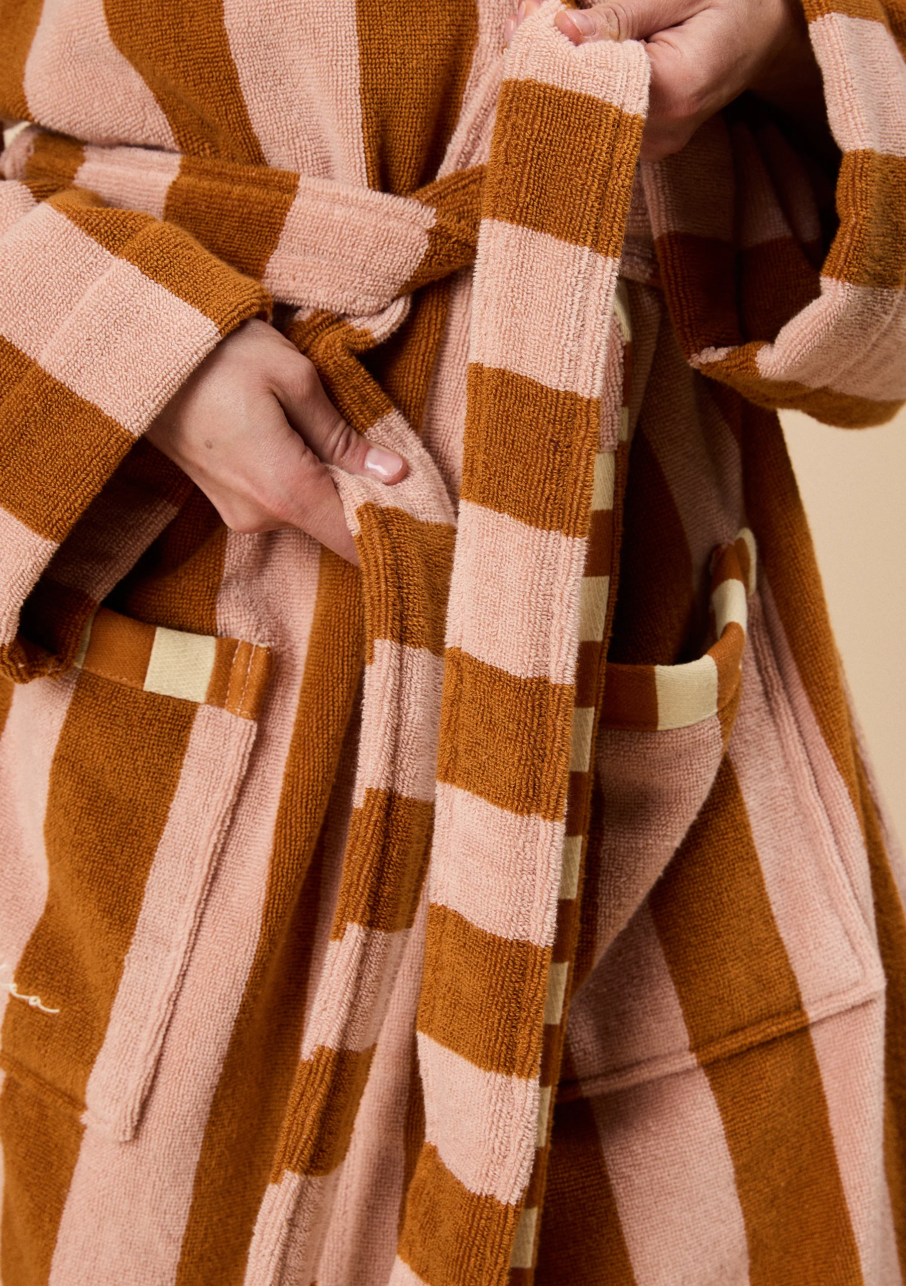 Terry Cotton Bath Robe in Honeycomb Stripe - Image 5