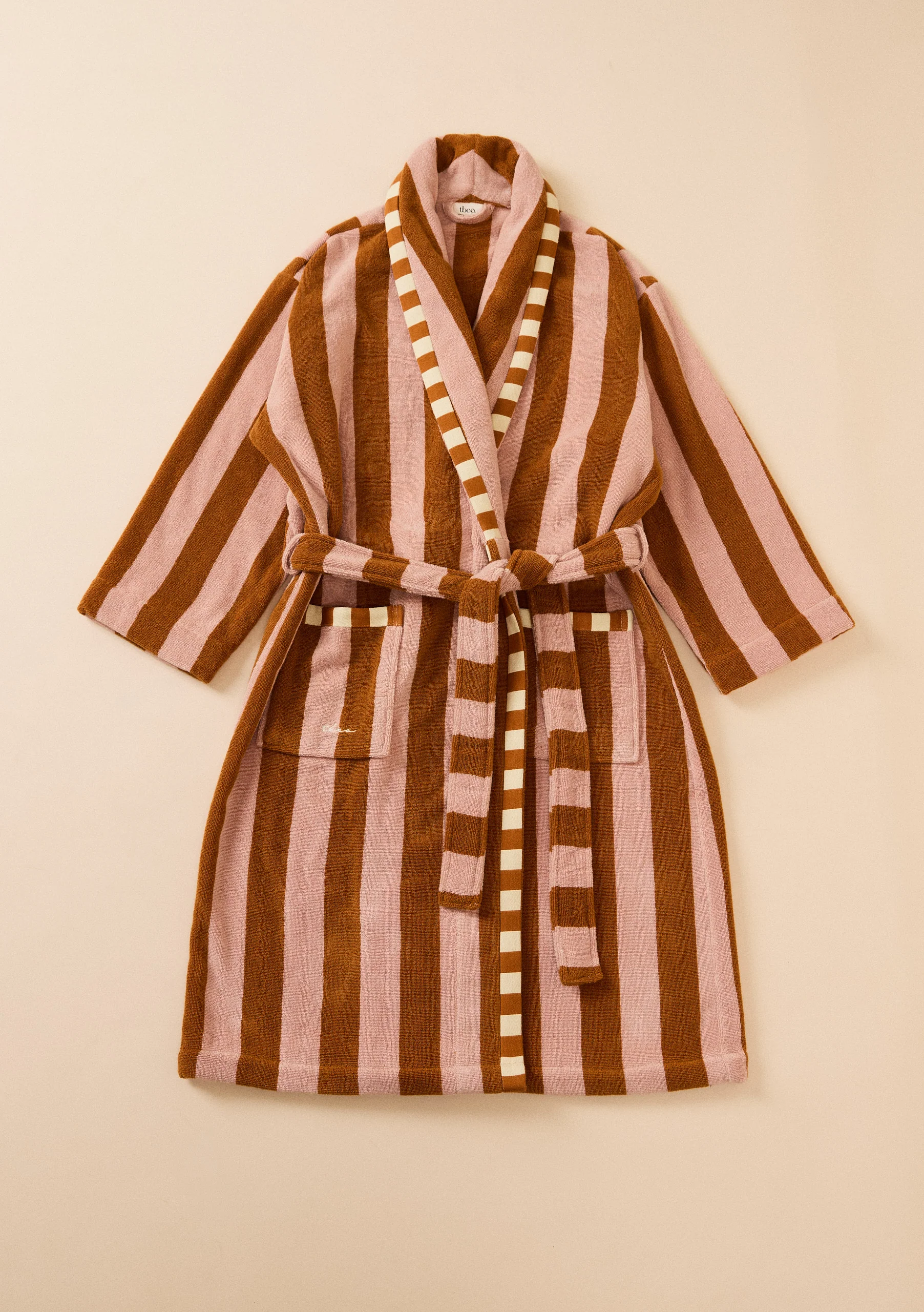 Terry Cotton Bath Robe in Honeycomb Stripe - Image 6
