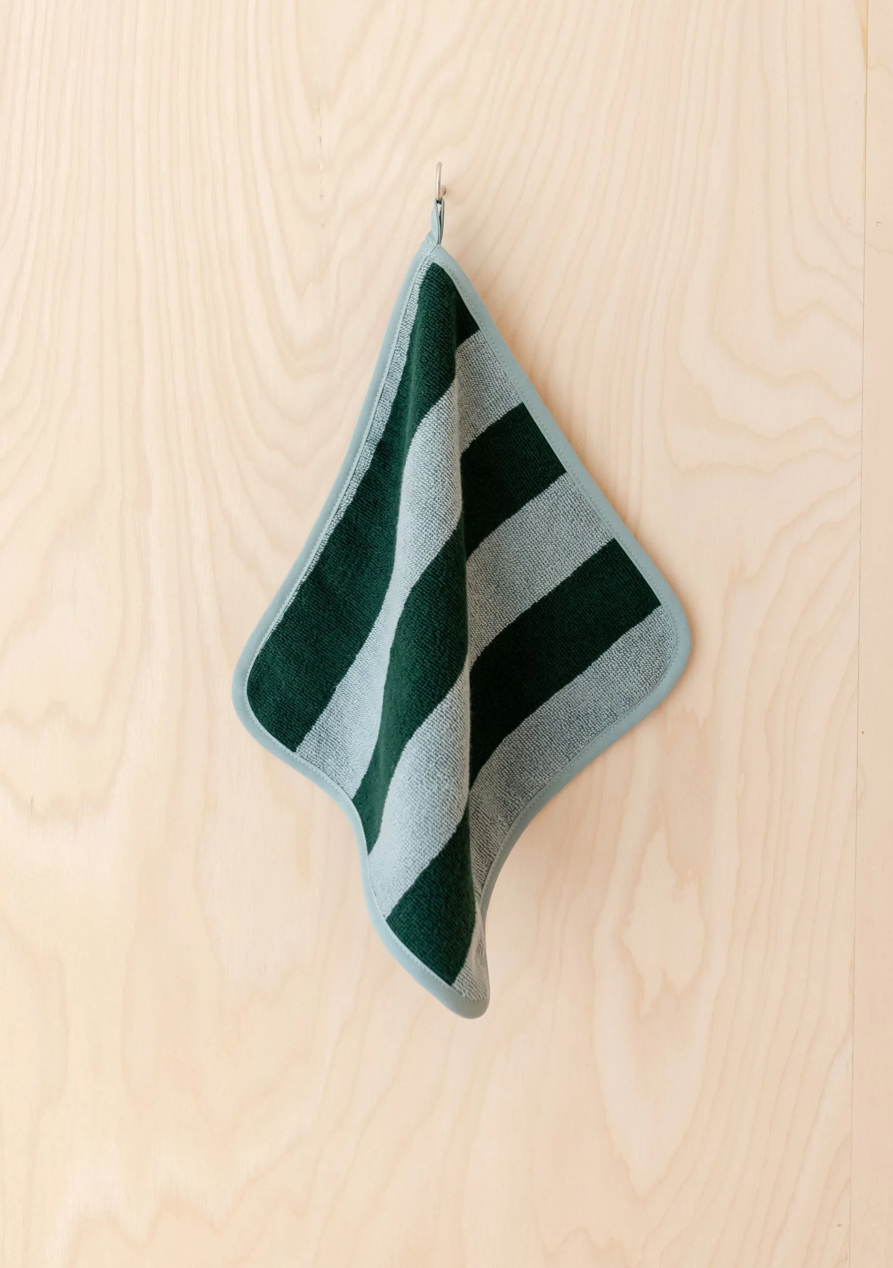 Terry Cotton Face Cloths Set of 2 in Green Stripe - Image 3