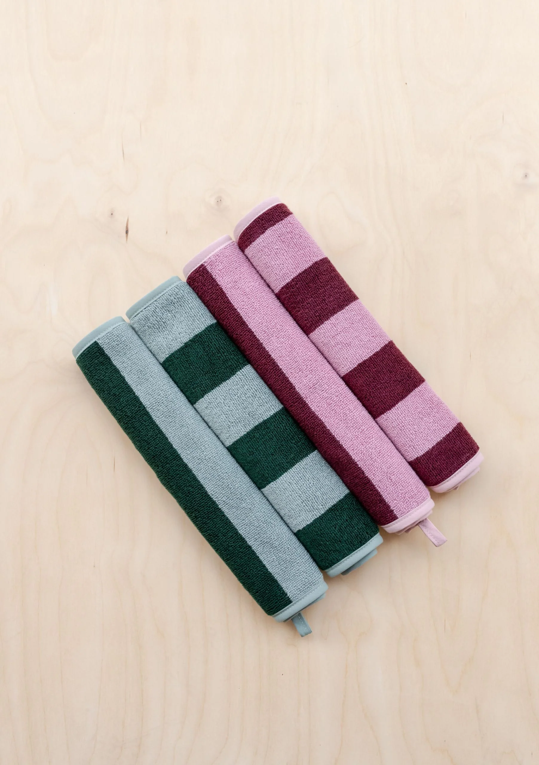 Terry Cotton Face Cloths Set of 2 in Green Stripe - Image 4