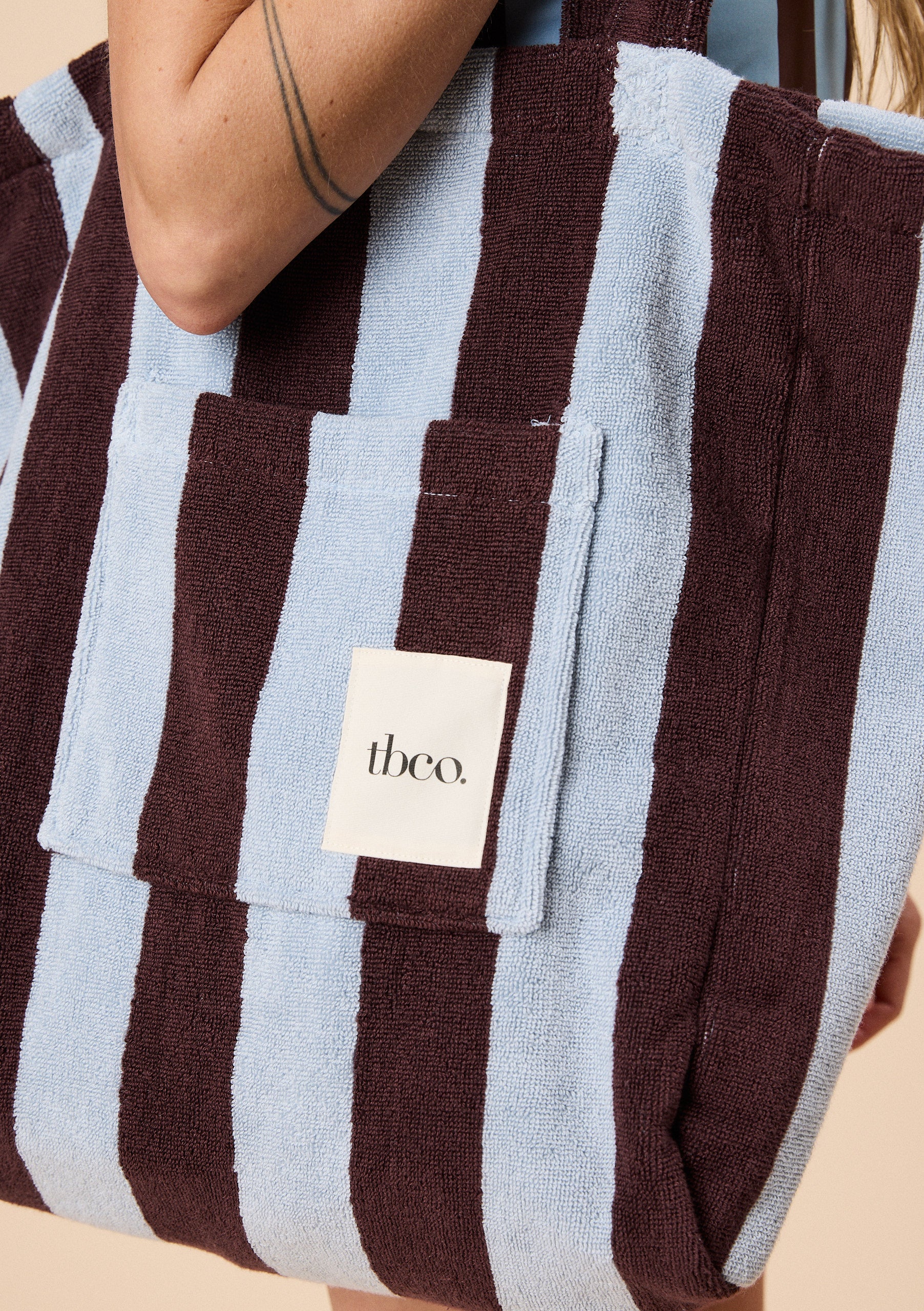 Terry Cotton Tote Bag in Blue Stripe - Image 4