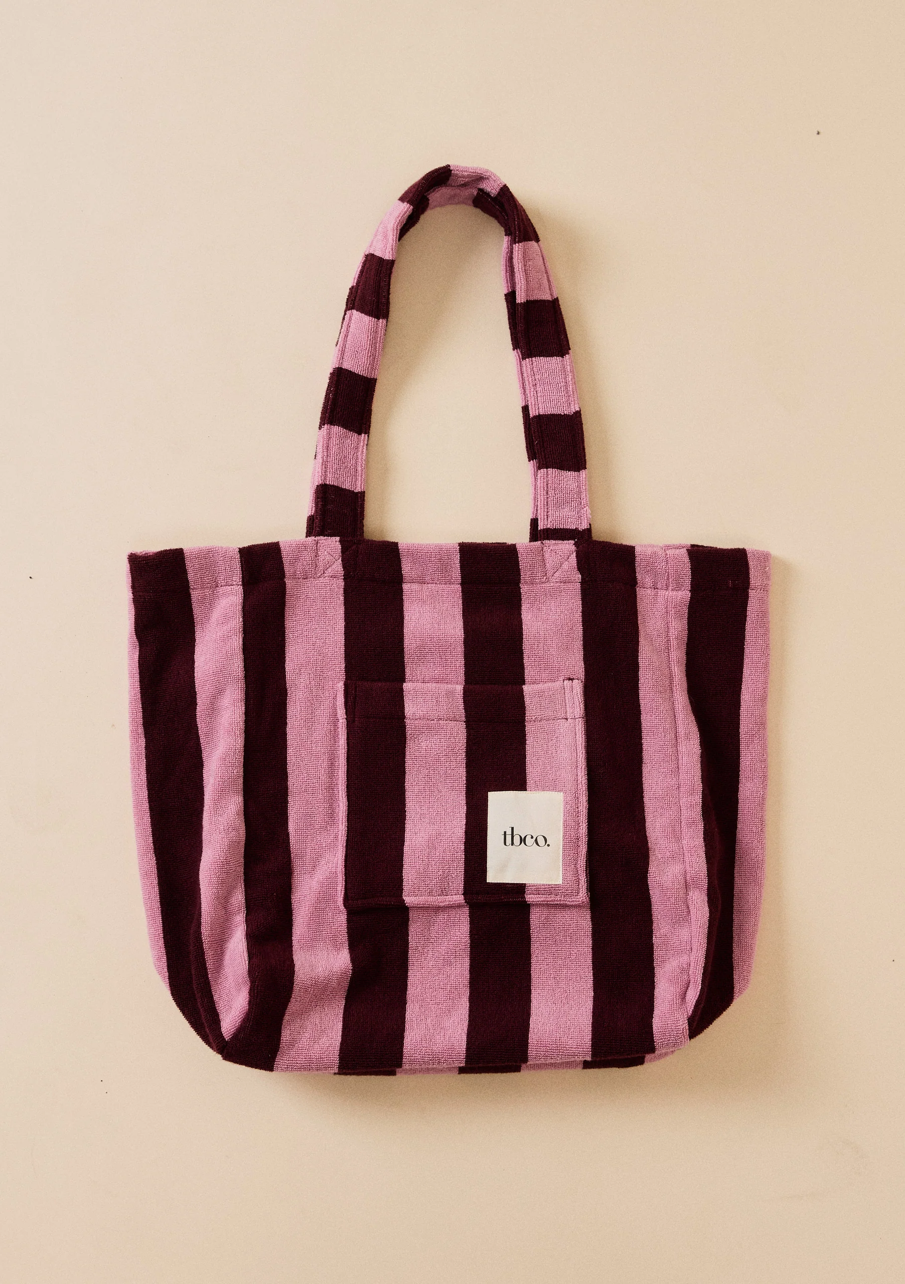 Terry Cotton Tote Bag in Burgundy Stripe - Image 3