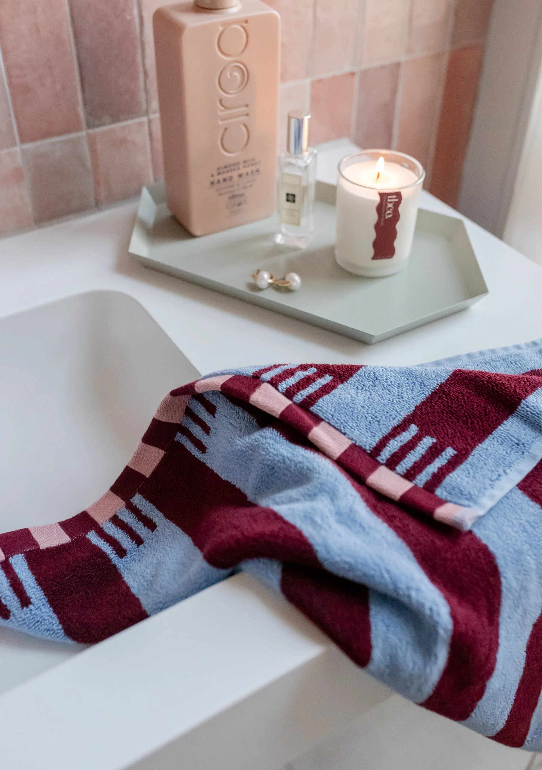 Terry Cotton Towels in Blue Stripe - Image 3