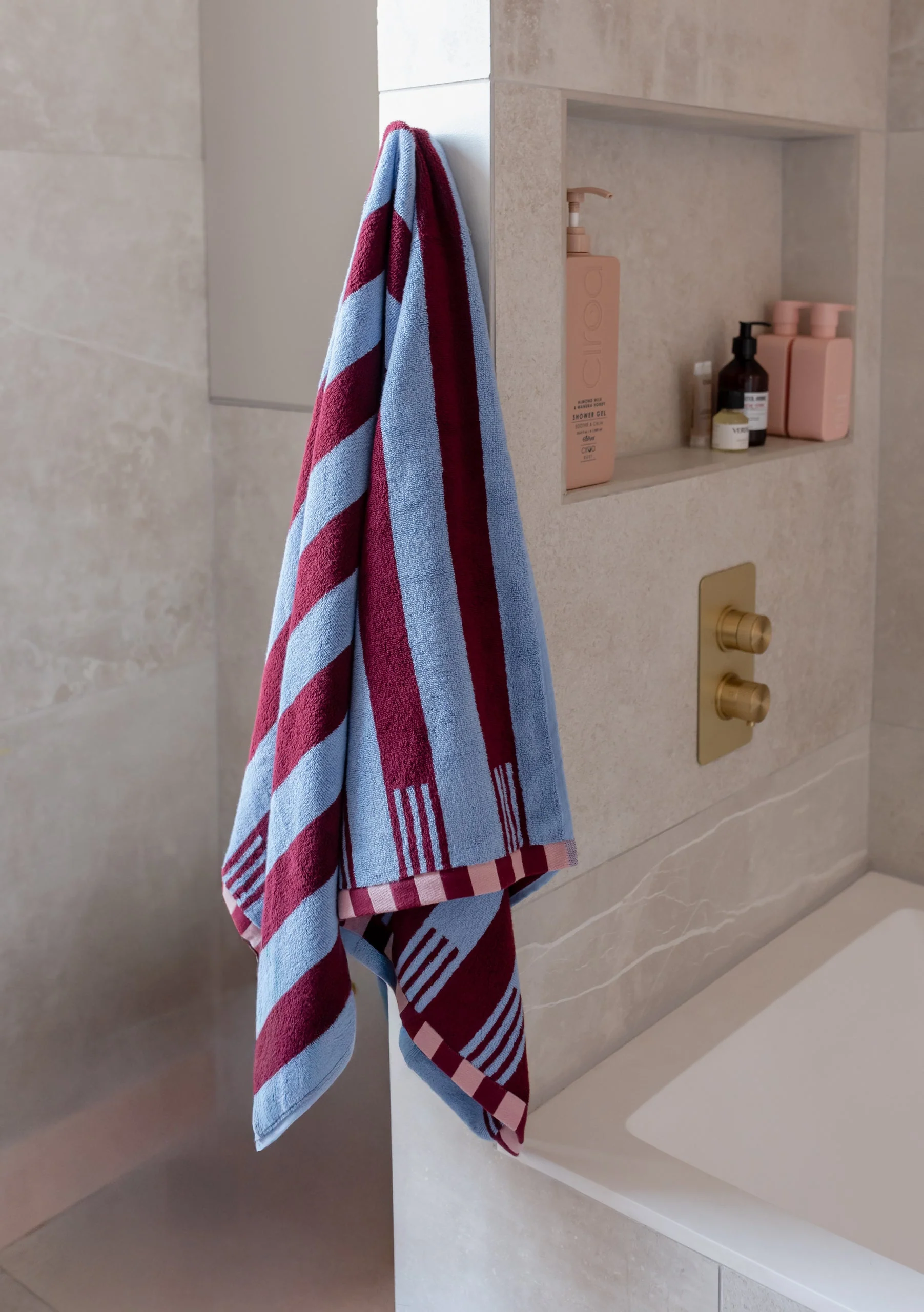 Terry Cotton Towels in Blue Stripe - Image 4
