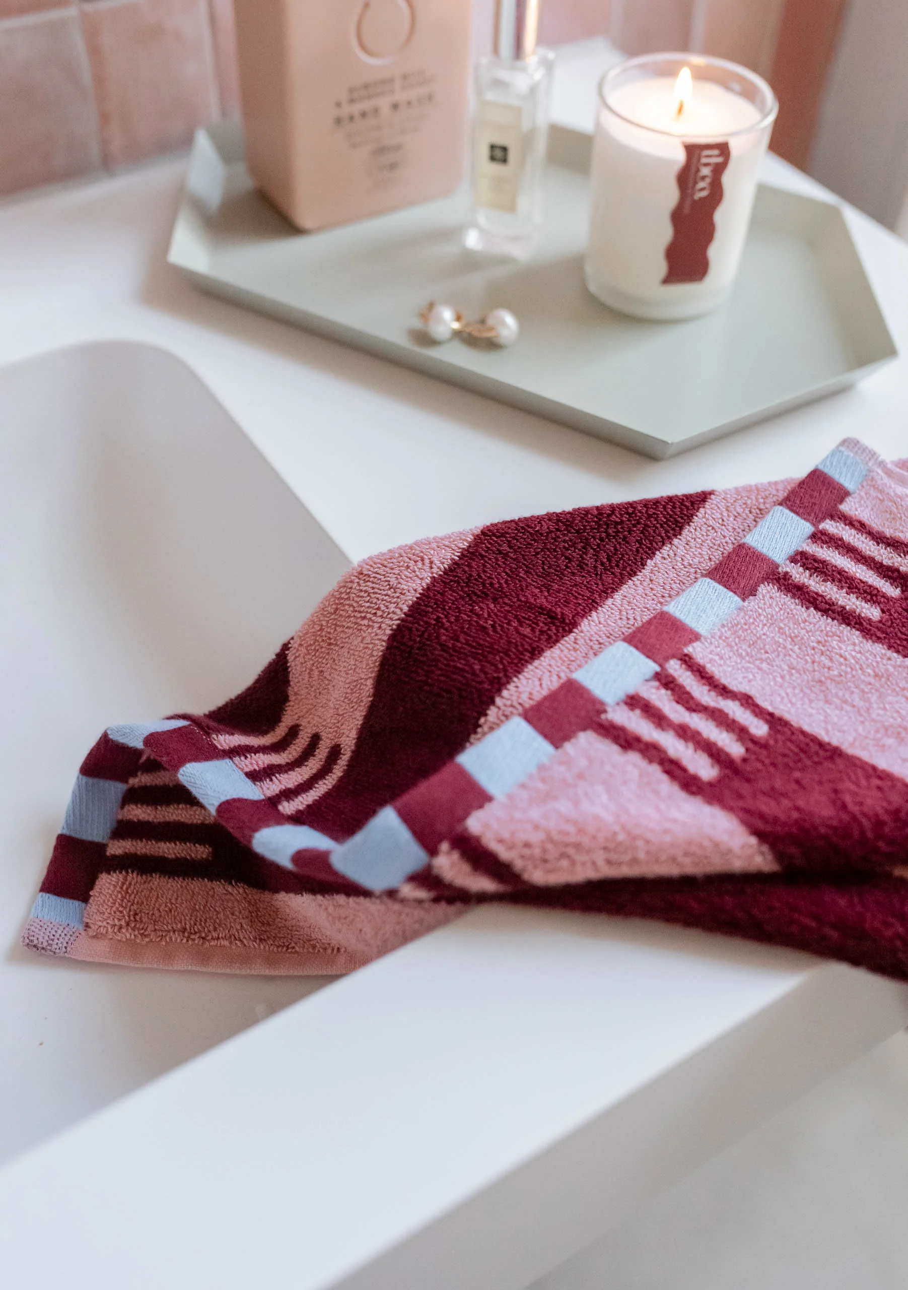 Terry Cotton Towels in Burgundy Stripe - Image 3