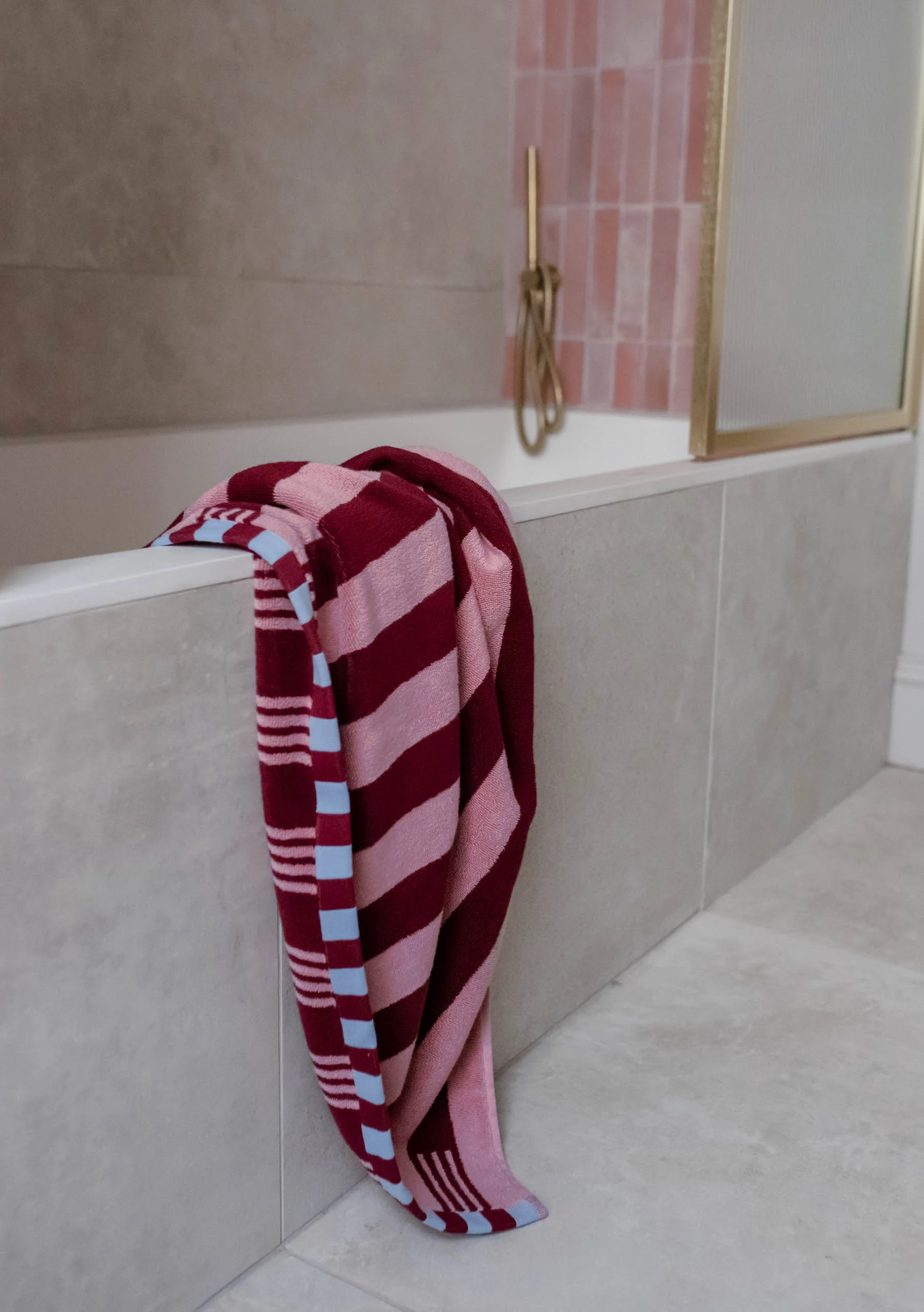 Terry Cotton Towels in Burgundy Stripe - Image 4