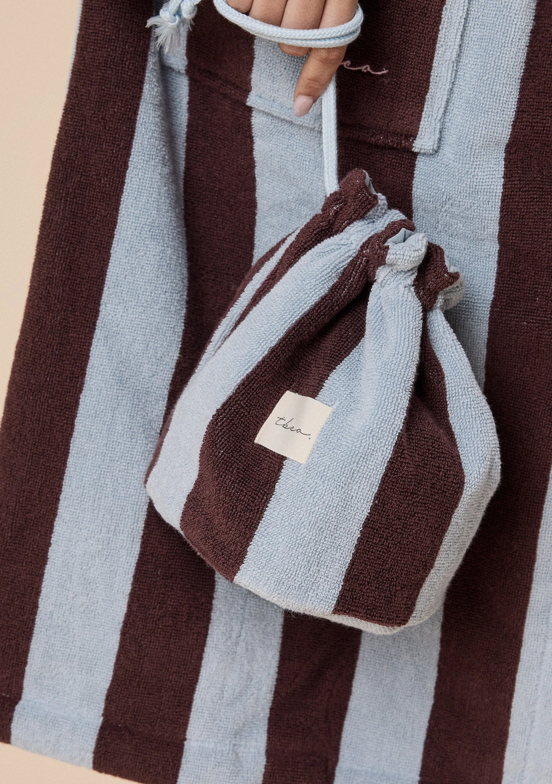 Terry Cotton Wash Bag in Blue Stripe - Image 2