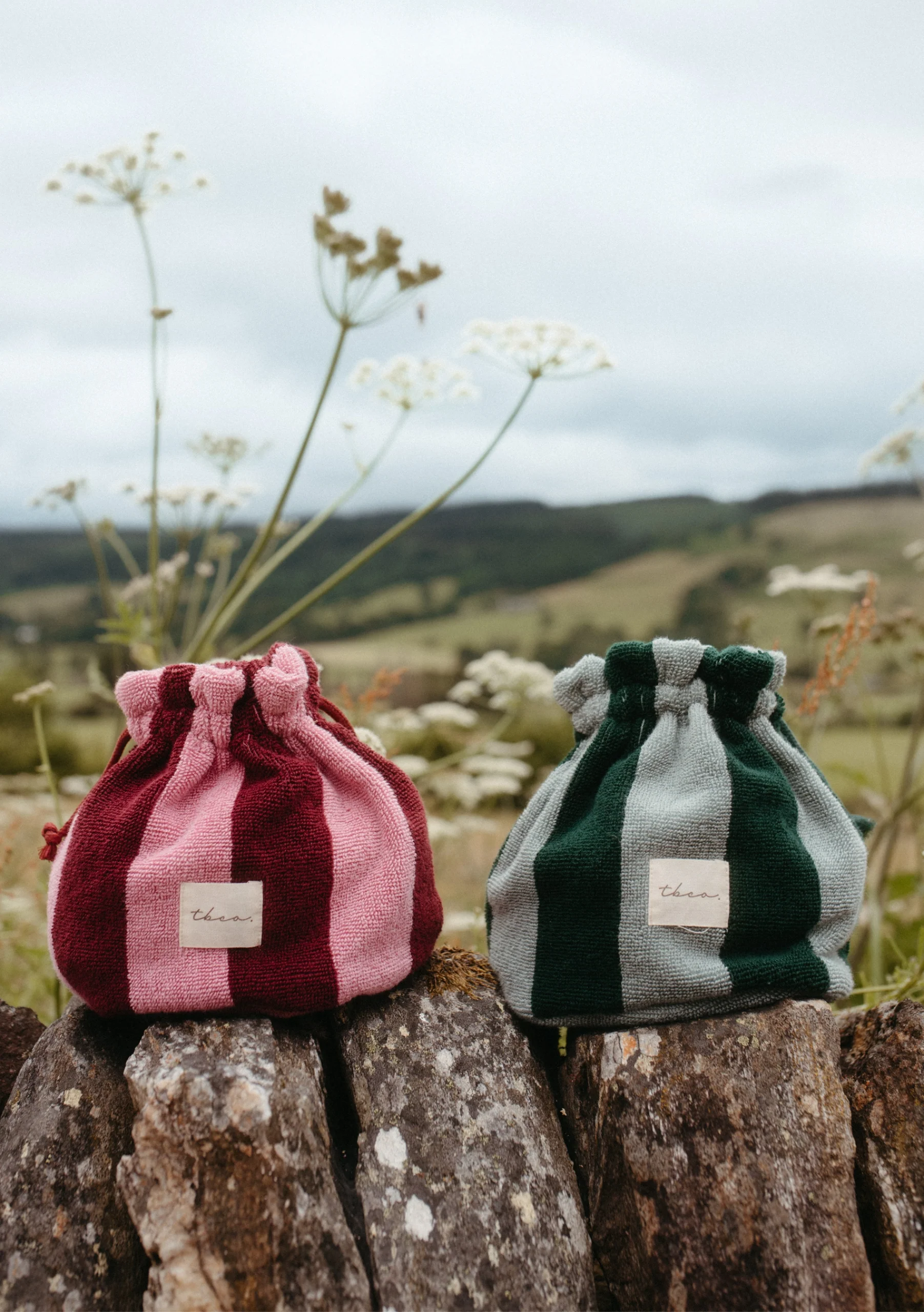 Terry Cotton Wash Bag in Green Stripe - Image 3