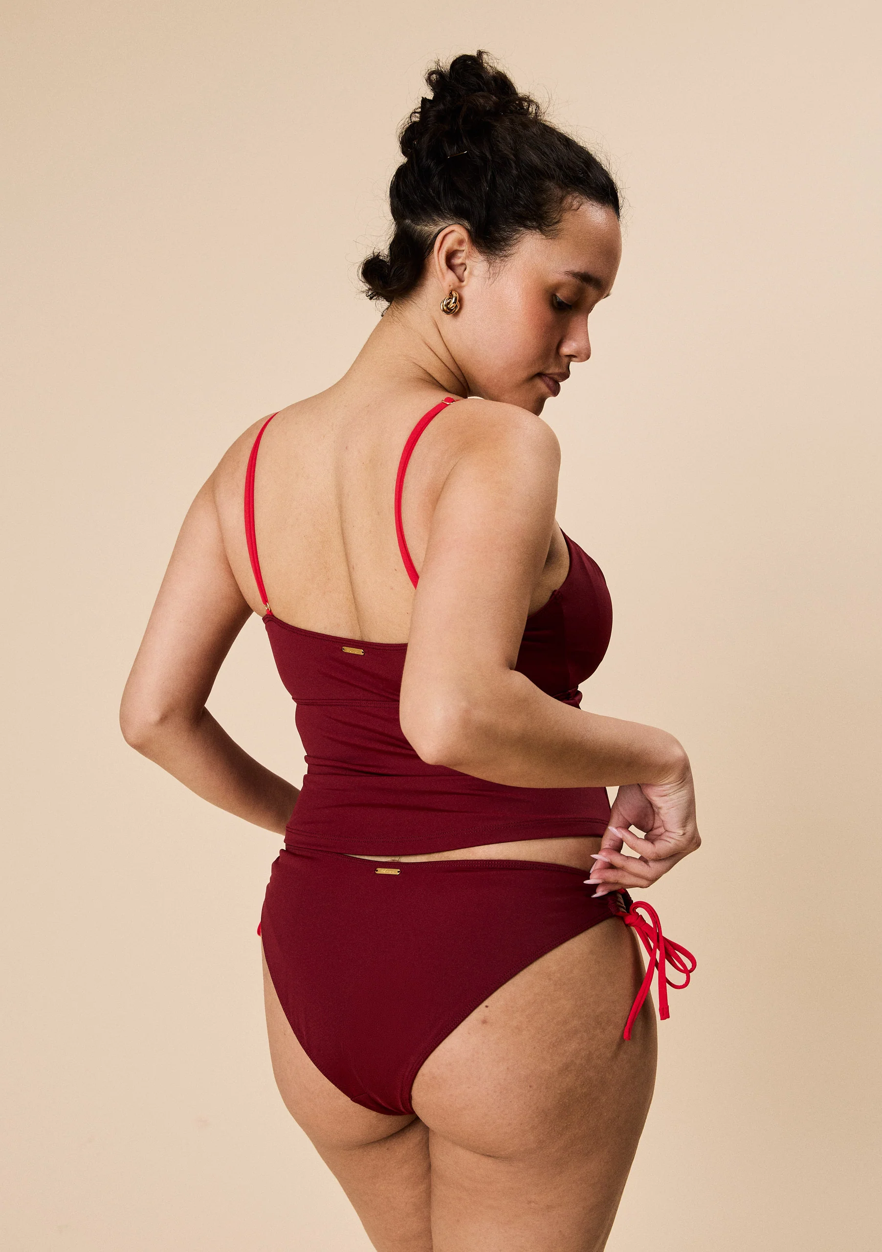 Gathered Tankini Top in Burgundy & Red - Image 8